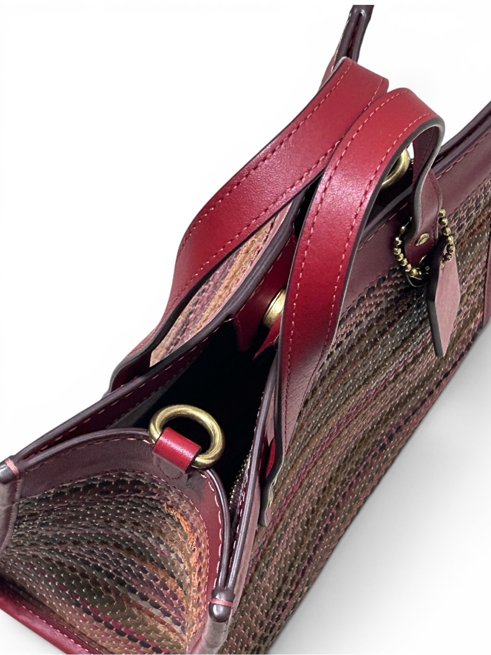 COACH Field Tote 22 Upwoven Leather & Smooth Leather in Brick Red w/XBody Strap - Picture 5 of 10
